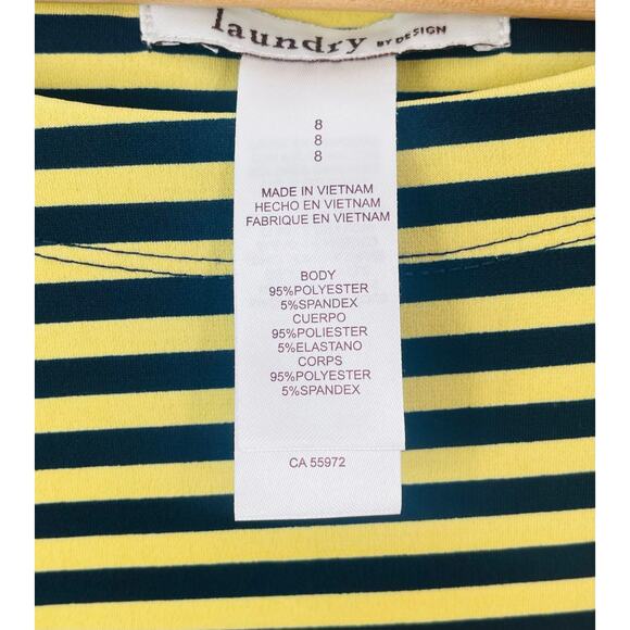 Laundry by Design Yellow and Navy Blue Stripe Dress 3/4 Sleeves w/ Zipper Detail - Picture 4 of 6